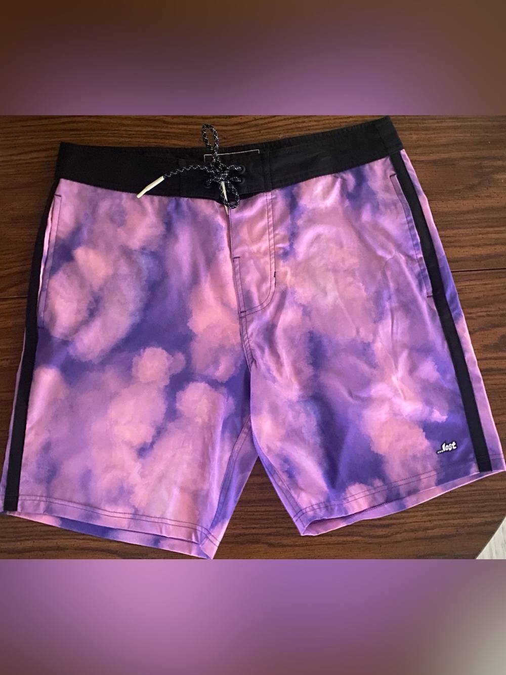LOST Men's Thriller Boardshorts 34 Purple Pink Tie Dye Swim Trunks Resort Beach